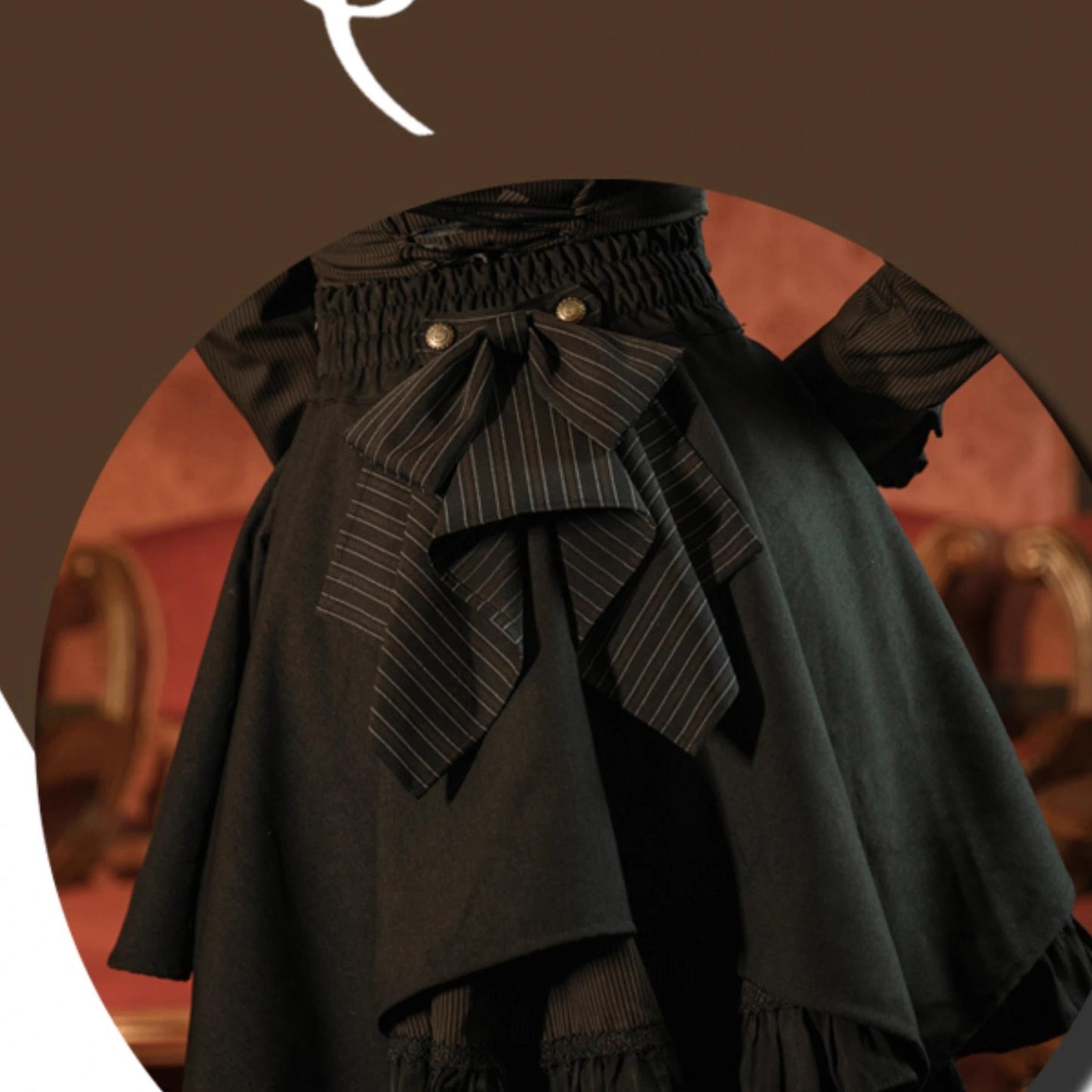 (BFM)Mr. Yi's Steam Continent~Gothic Lolita Skirt Black High-Waisted Leather Waistband Skirt