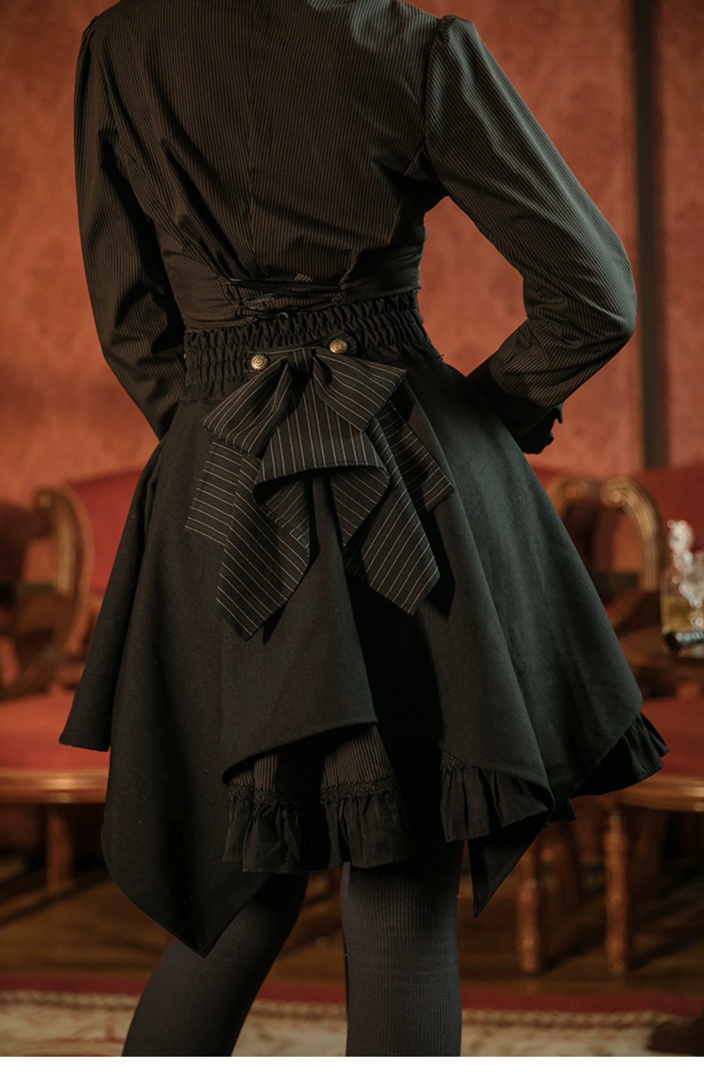 (BFM)Mr. Yi's Steam Continent~Gothic Lolita Skirt Black High-Waisted Leather Waistband Skirt
